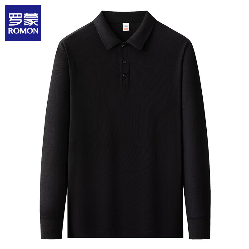 罗蒙（ROMON）长袖t恤男士2025秋季新款商务休闲翻领纯色打底衫男装上衣 天蓝 XL