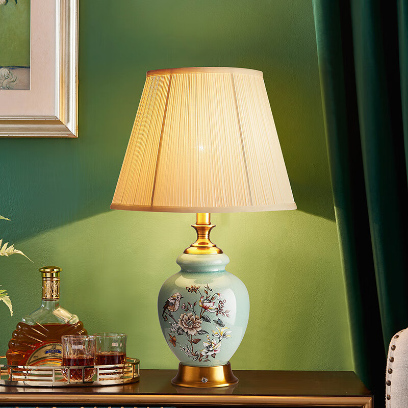 卡希蒂纳陶瓷轻奢充电小台灯欧式客厅书房卧室床头灯美式复古触摸温馨浪漫 TC315陶瓷台灯 充电开关