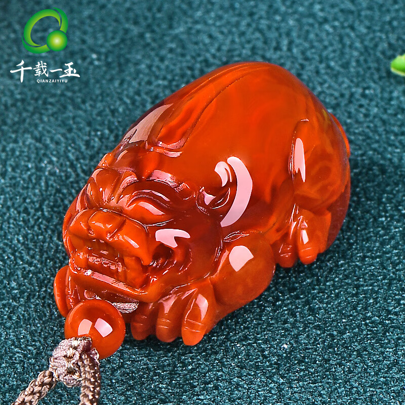 千载一玉南红玛瑙貔貅吊坠 男女款火焰红貔貅挂坠挂件 款一QZM7592i
