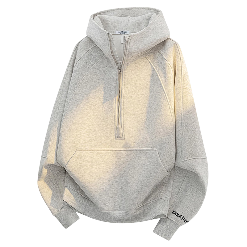 大嘴猴（paul frank）美式连帽卫衣男女款秋冬季宽松半拉链上衣外套男 白花灰加绒 L