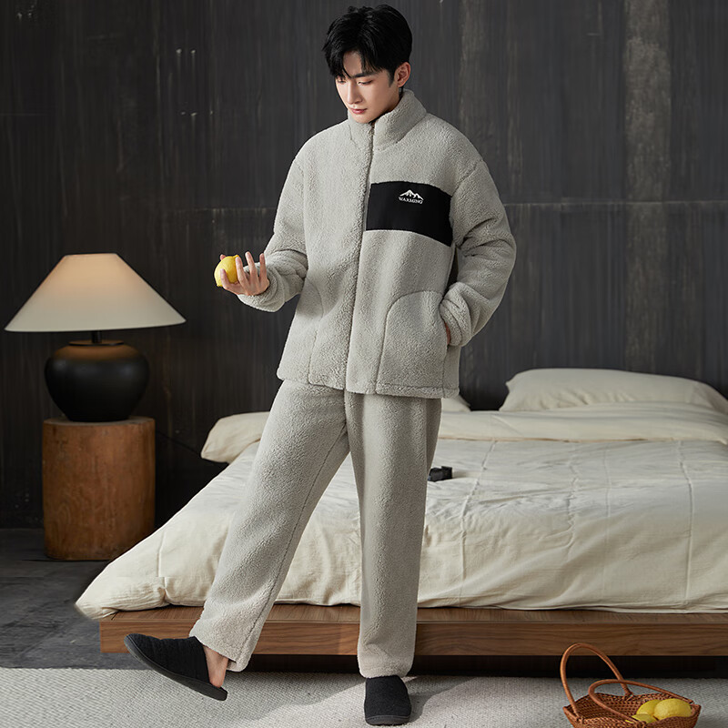 雪中飞睡衣男女珊瑚绒加厚加绒2025年新款情侣家居服套装大码可外穿 XZFCY-CRBL5132雪山刺绣贴布-浅灰男 M 推荐【女80-100斤】男无此尺码 京东折扣/优惠券