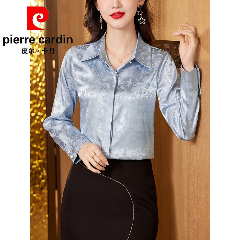皮尔卡丹(pierre cardin)高端品牌高端真丝衬衫女长袖秋季新款醋酸缎面衬衣宽松气质桑蚕丝 皮尔卡丹 黑色 2XL