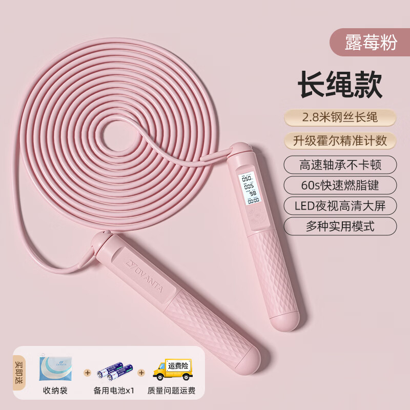炫酷跳绳成人计数减肥燃脂健身运动中小学生考试专用业竞速防绕神子 钢丝长绳【燃脂瘦身】落樱粉