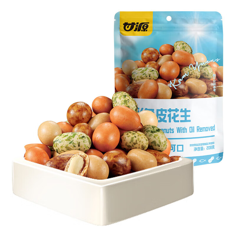 甘源多彩魚皮花生香酥脆皮花生米下酒菜 多彩花生豆宅家零食怪味 1件 多彩魚皮花生208g