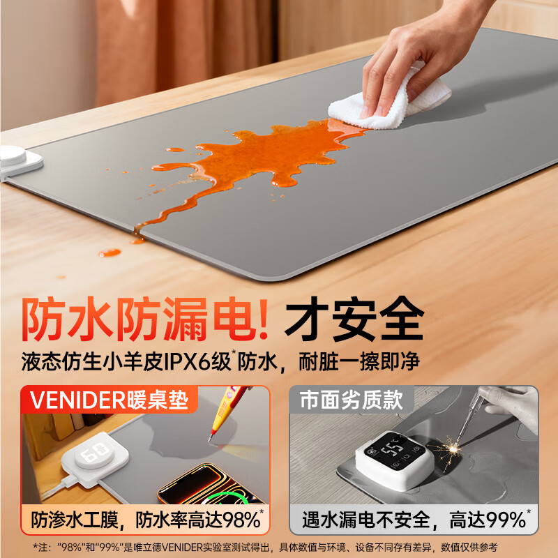 VENIDER1秒速热|3C认证】加热鼠标垫暖桌垫超大加长发热桌垫办公桌学生宿舍暖手神器学生写字台桌面加热垫 液态小羊皮【80*33cm】速热60℃丨26档调温