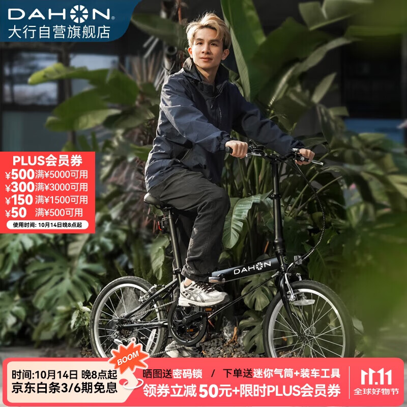 大行（DAHON）经典D6折叠自行车20英寸6速成人休闲单车 KBC061 消光黑