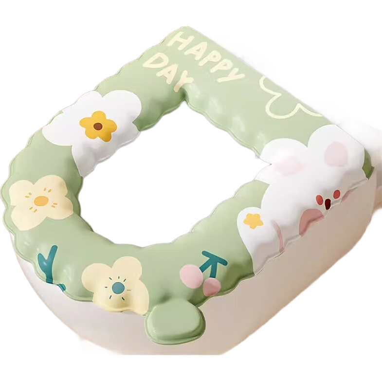 可爱马桶垫四季通用新款防水座圈坐便垫圈粘贴式冬季家用马桶坐垫 嫩芽绿【软弹亲肤柔软加厚】