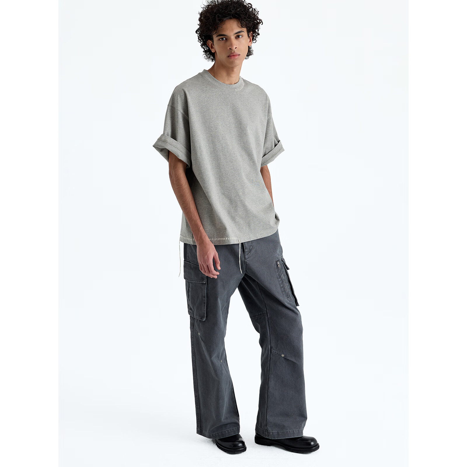 NANS STUDIO 300G新疆长绒棉手工缝线流苏设计窄圆领廓形短袖TEE NS9A11 FAWN / 沙驼 预售 S