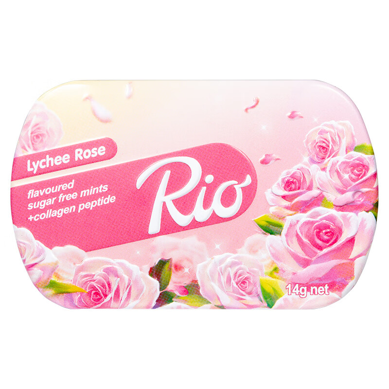 Rio瑞歐無(wú)糖薄荷糖 鐵盒清新口氣接吻糖口香糖清口含片木糖醇零食 【女神愛(ài)吃】荔枝玫瑰味14g
