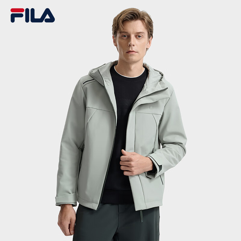 斐乐（FILA） 官方男士梭织外套2025冬新款时尚简约休闲舒适连帽上衣 柔藻绿-LG L 175/96A/L