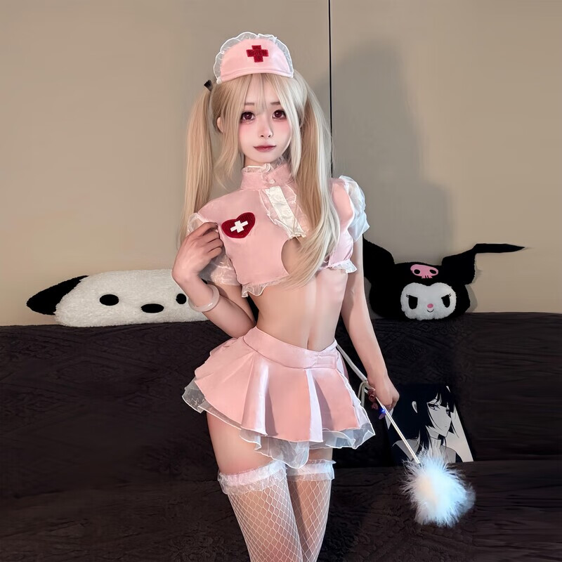 星玫仙纯欲甜美护士服女装性感刺激内衣cos制服角色扮演情侣约会趣睡衣 粉护士【上衣+短裙+发箍+内裤】 均码  80-140斤 保密发货