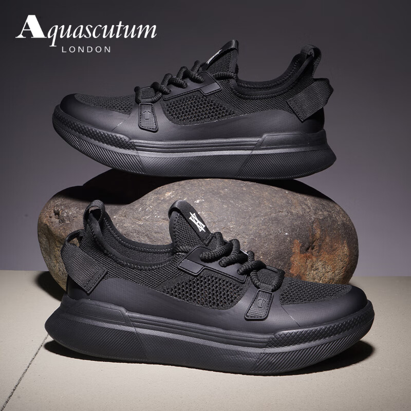 AQUASCUTUM2025夏季新款透气网鞋透气轻盈男士运动休闲鞋 黑色 39