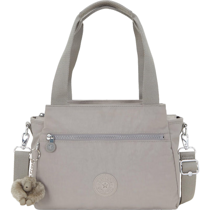 Kipling 女士斜挎包 多隔層拉鏈肩包 輕便媽咪休閑帆布包 灰色 11.5