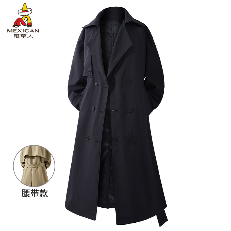 稻草人（MEXICAN）风衣男2025新款秋冬百搭青年时尚休闲中长款外套男装 黑色 XL