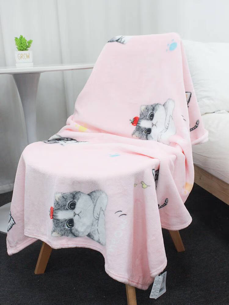 接运猫毛毯被子冬季加厚法兰绒单人宿舍学生珊瑚绒床单办公室午睡小毯子 玉沙家的猫 70cm*100cm两条装