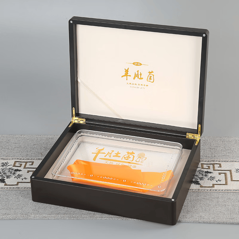 羊肚菌礼盒空盒高档包装半斤装山珍干货土特产礼品盒木盒空盒菌菇 镂空大羊肚菌礼盒100-150克