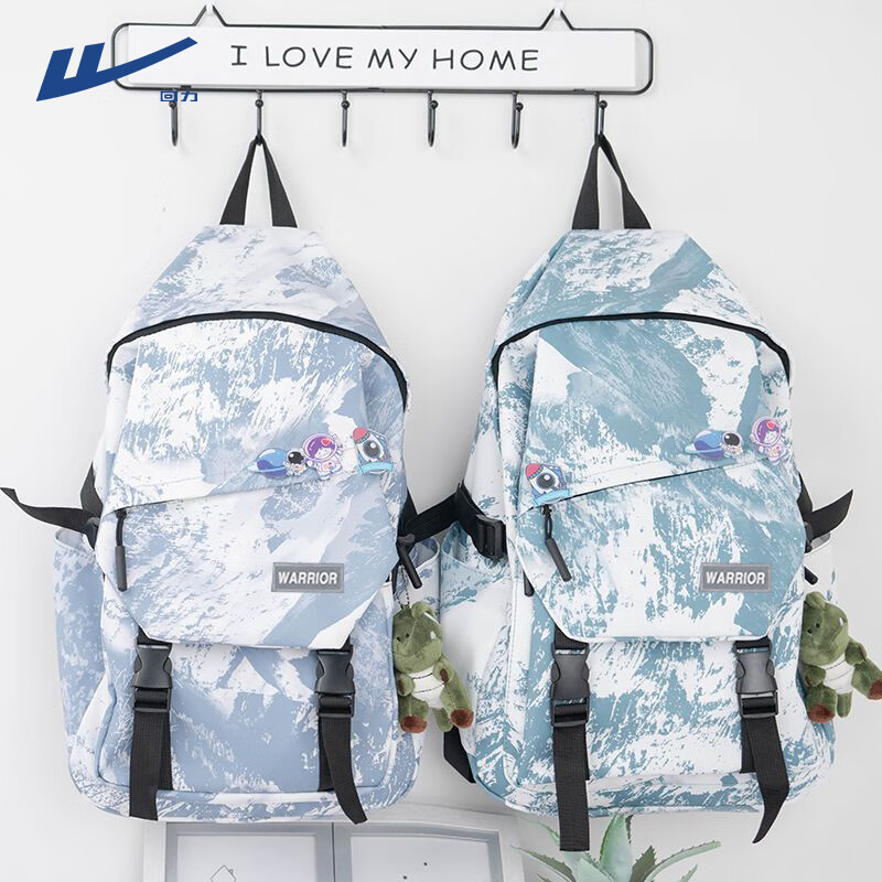 回力（Warrior）双肩包男大容量初高中生书包ins扎染涂鸦潮酷大学生女设计感背包 黑色
