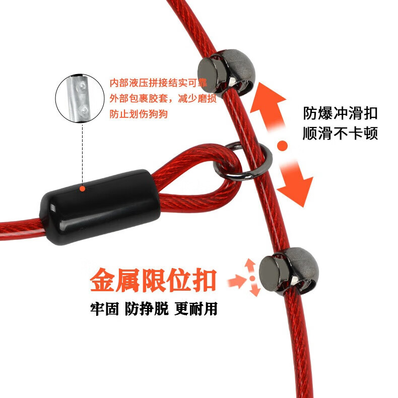 斯派科狗狗铁链牵引绳一体式P绳防爆冲防腐防咬断钢丝P链不勒手遛大狗绳 升级万向轮泡棉手柄--黑色 绳粗5mm*绳长200cm【建议5-150斤】