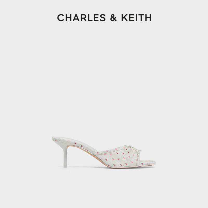 CHARLES&KEITH25夏1-60280476方頭蝴蝶結褶皺細跟拖鞋涼鞋 Multi綜合色 34
