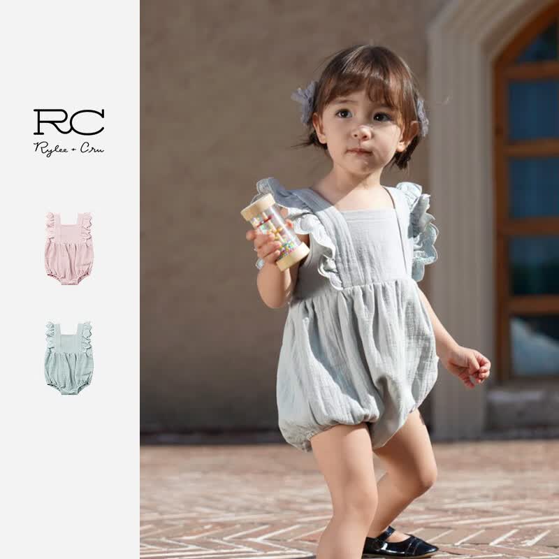 RYLEE+CRU婴幼儿纯色时尚造型连体衣包臀衣婴童服爬服包屁衣RC童装 海沫绿 90cm