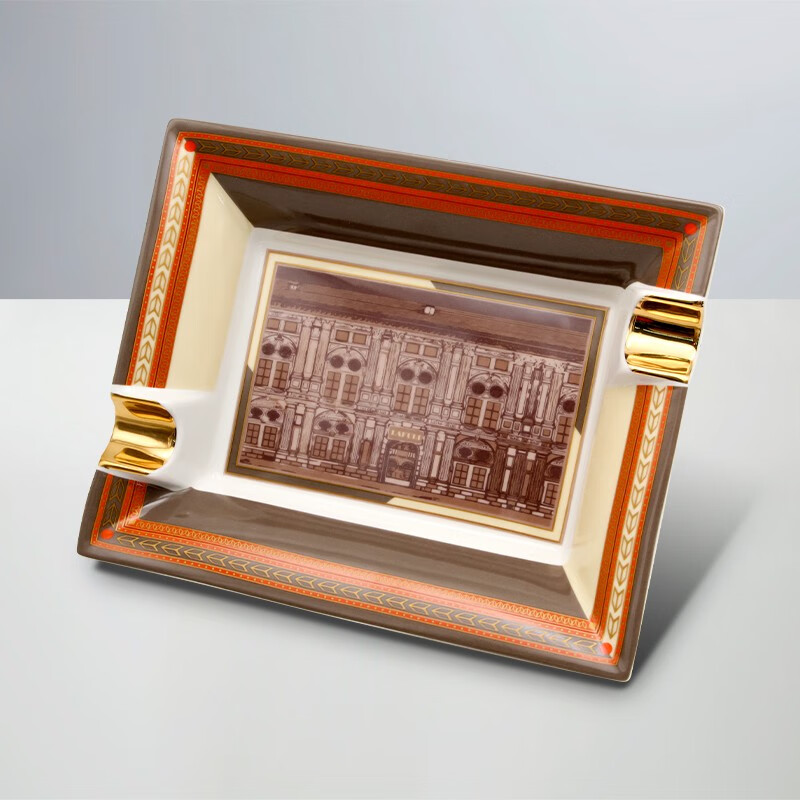 lafulilafuli 雪茄烟灰缸 古建图案 2位陶瓷烟缸 大容量锦鲤图案