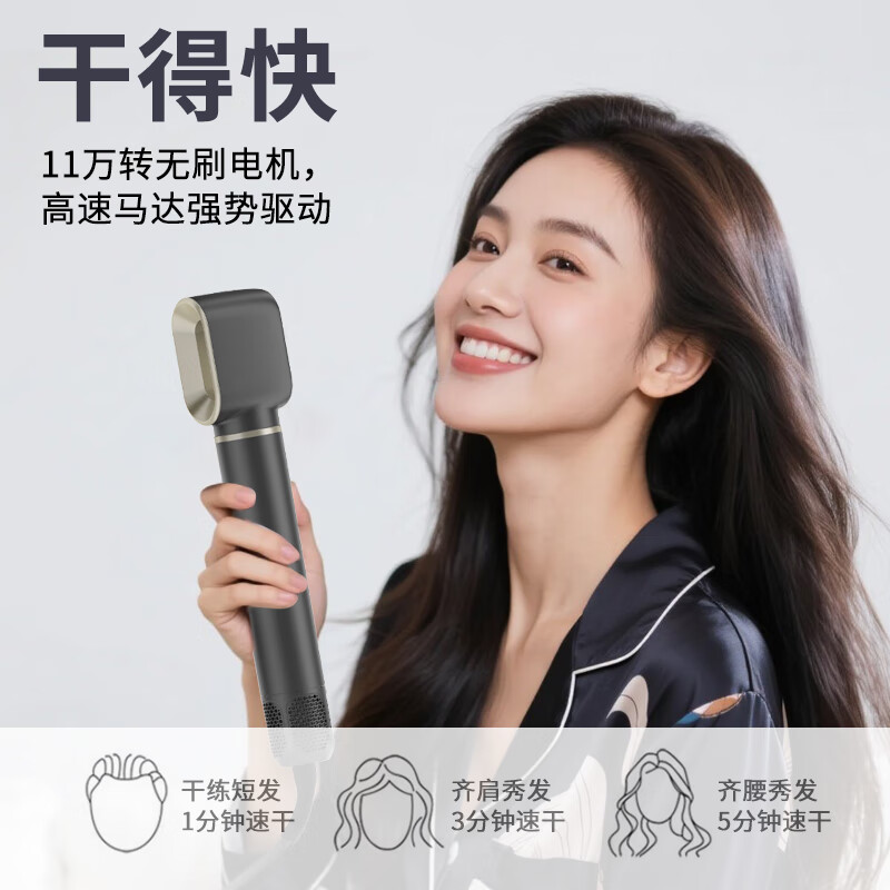 SIGETE高速静音电吹风机家用大功率大风力不伤发送学生送礼物便携速干负离子护发吹风筒家电配卷发棒神器 【典雅粉-金】顶配豪华吹卷五件套