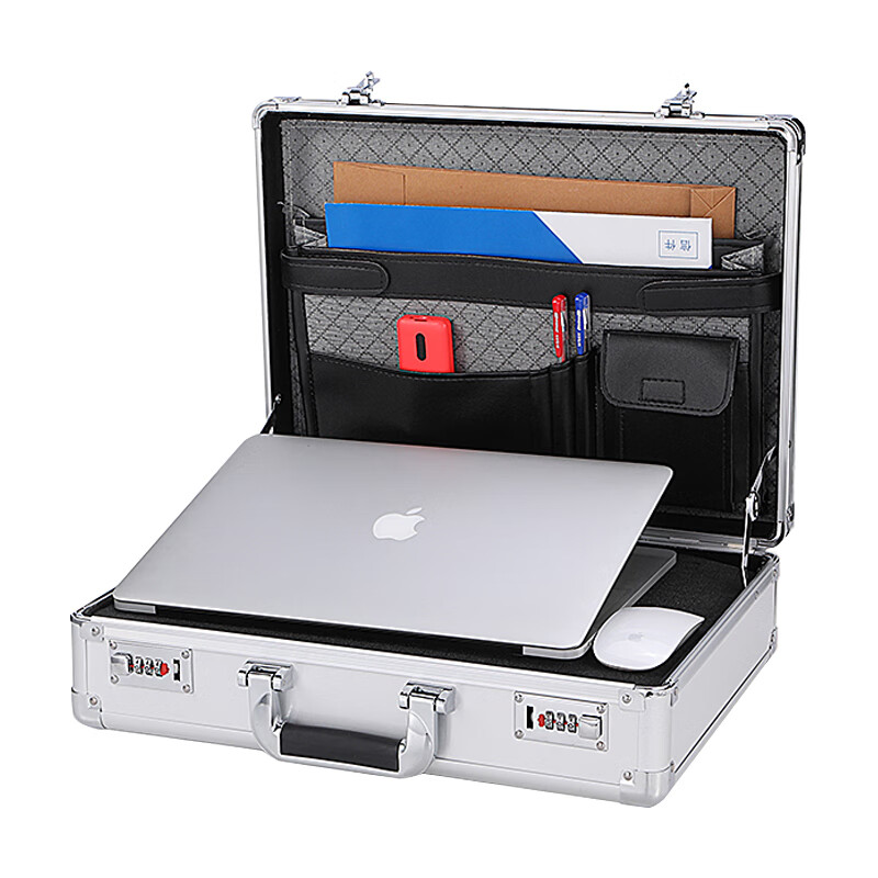 手提密码箱商务新款多功能公文箱男手提型ABS铝框办公证件材料收纳密码箱工具仪器箱登机旅行电脑箱 亮面银铝框+手撕海绵