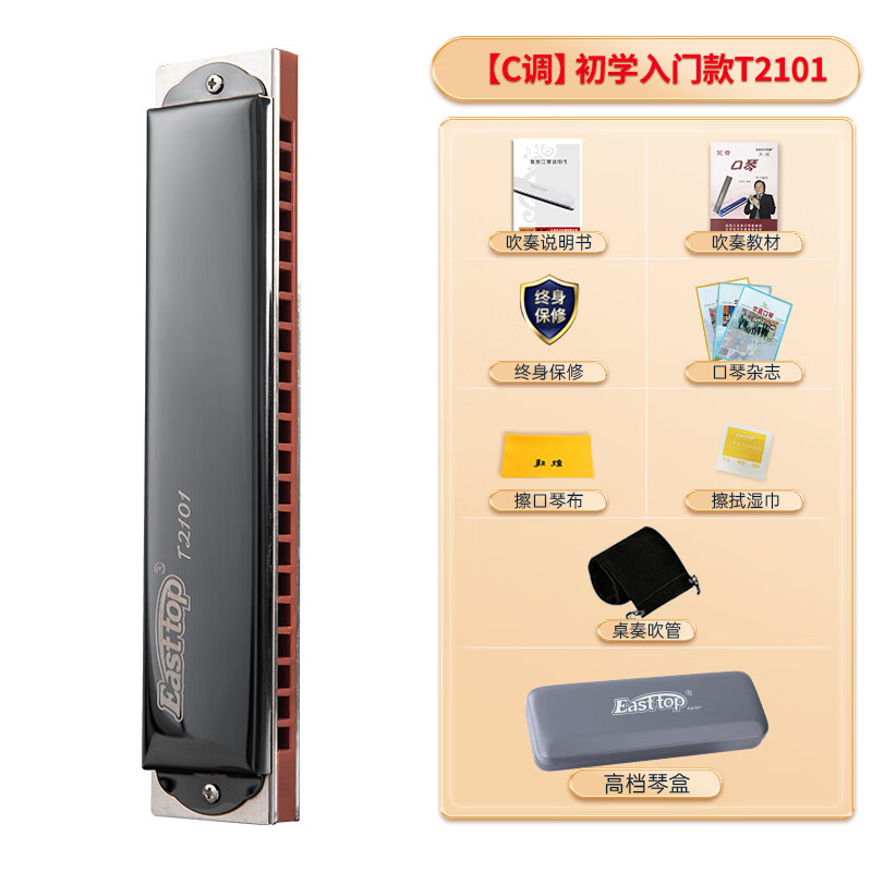 東方鼎（EAST TOP）單音口琴初學(xué)者入門單孔單排14調(diào)演奏練習(xí)口琴T2101S 【C調(diào)】初學(xué)入門款T2101
