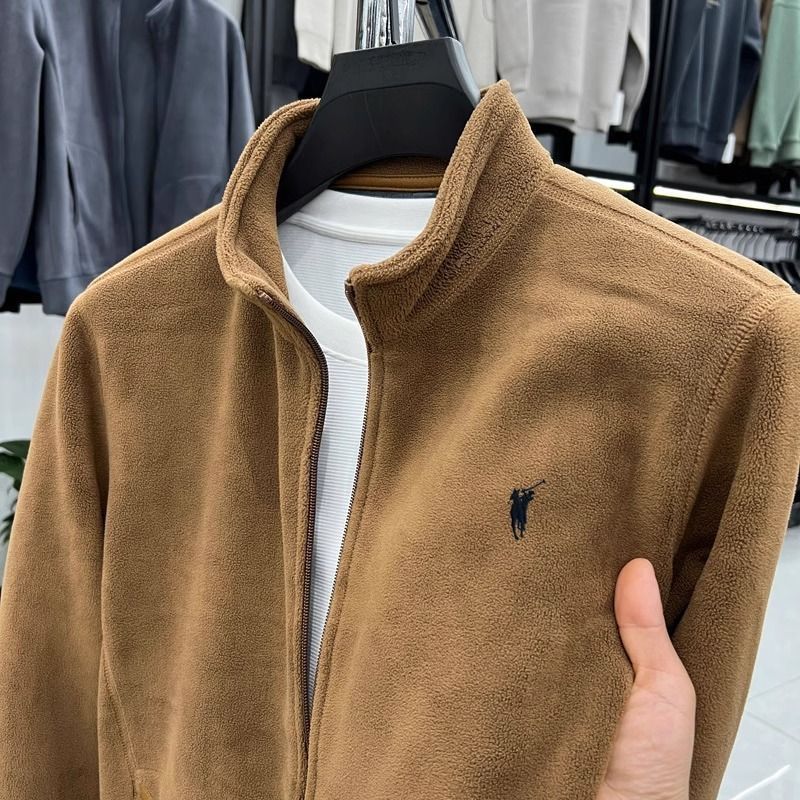POLO SPORT奥莱折扣外套男士抓绒摇粒绒秋冬款拉链卫衣宽松上衣夹克外套男装 净版-咖色【万针刺绣】 M 16590-115斤