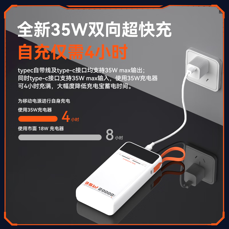 中诺（CHINO-E）【3C认证 可上飞机 35W快充】充电宝20000毫安自带线移动电源可充笔记本/苹果/15/16/iphone17安卓 【35W超级快充 | 2万毫安】标准版