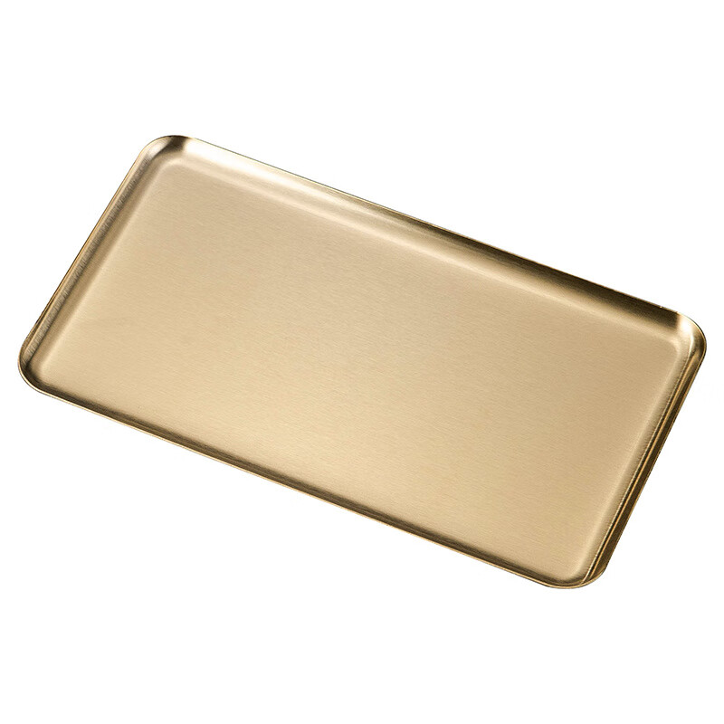 方形盘韩式304不锈钢长方形咖啡厅托盘直边金色烧烤盘 加厚直边盘【20*15本色】