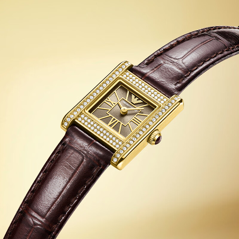 EMPORIO ARMANI手表女士小方表新品石英女轻奢时尚皮带官方正品送女友生日礼物 AR11705