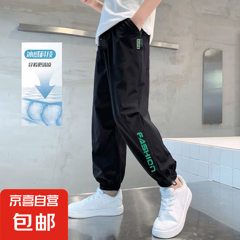 男童裤子夏季薄款2025新款夏装儿童冰丝防蚊裤中大童夏天裤潮速干 BBE-D096【黑色】 170cm