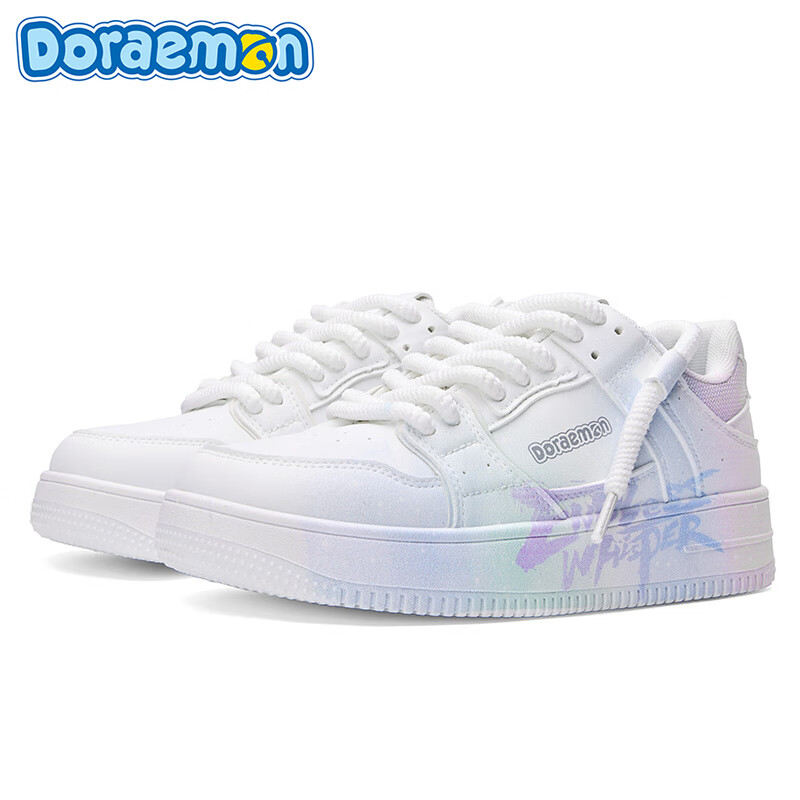 哆啦A梦板鞋男鞋冬季新款趣味涂鸦小白鞋厚底增高情侣款休闲鞋子男 复古白（梦幻紫） 44