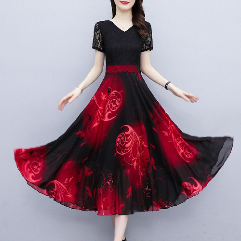 女士跳舞大摆雪纺跳舞连衣裙交谊舞裙今年流行新款广场舞服装舞裙裙