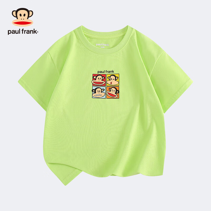 大嘴猴（paul frank）童装儿童短袖T恤2025款男女童宽松舒适休闲纯棉中大童上衣 056F荧光绿 150