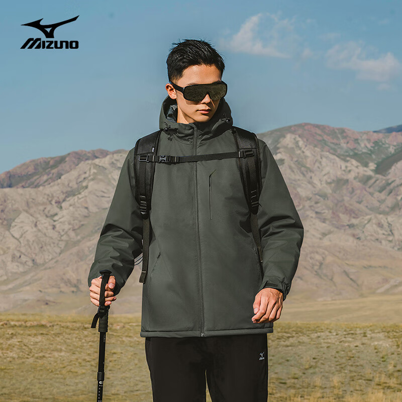 美津浓户外休闲夹克男百搭男士连帽防风防水春秋锋衣外套