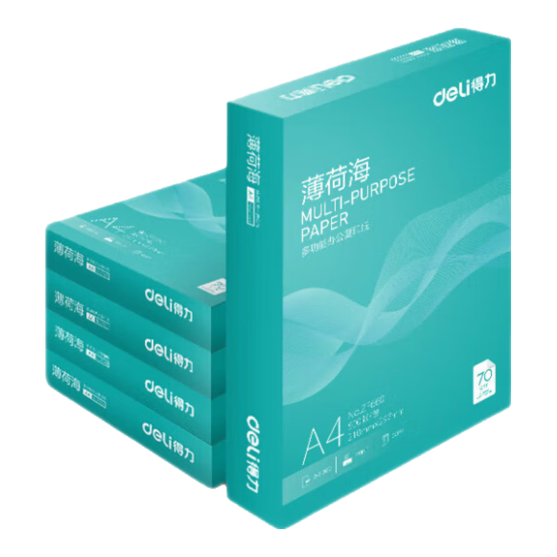 得力（deli）薄荷海A4打印纸 70g克500张*10包一箱 双面复印纸 高性价比草稿纸 整箱5000张ZF664【集采推荐】