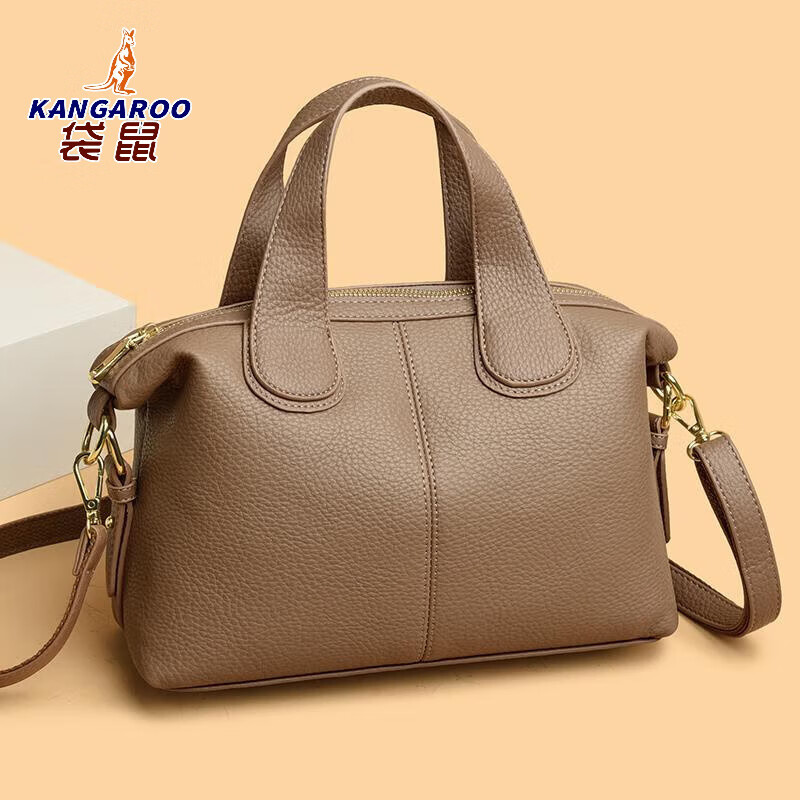 袋鼠(KANGAROO)真皮女包高级感牛皮单肩包女2025新款大容量枕头包中年妈妈手提包 蓝色