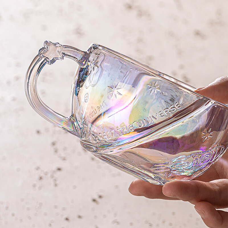 乐唯诗（LOVWISH）星空球杯玻璃杯带盖勺高颜值女生咖啡早餐喝水杯家用设计感燕麦杯 星球杯极光彩【含盖送勺】320ml*1