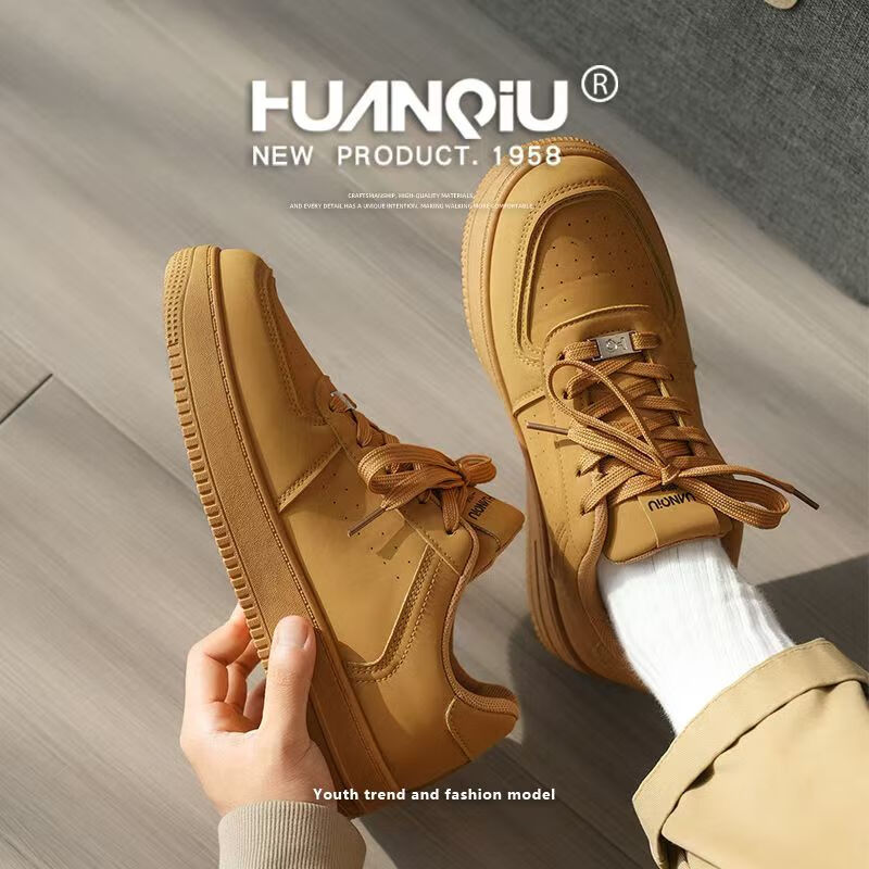 环球女鞋小白鞋子女2025春秋配裙子情侣百搭透气厚底增高休闲板鞋子男 驼色【厚底增高4厘米】 39 男码-【标准码，正常拍】
