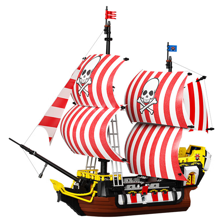 哲高新品航海王黑胡子海盜船積木玩具擺件男孩益智積木玩具 653007-黑胡子海盜船