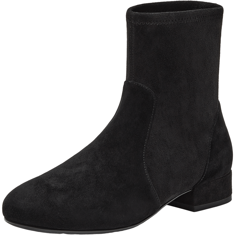 Bata拔佳时装靴女冬季新款羊皮弹力复古通勤粗跟短筒靴65131DD5