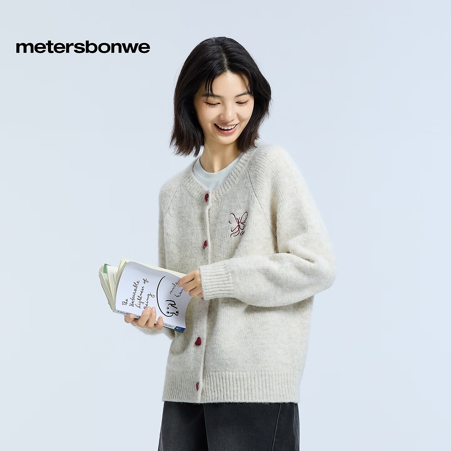 美特斯邦威毛衣女新款休闲针织毛开衫外套韩系保暖上衣 纸莎草白 L 165/88A