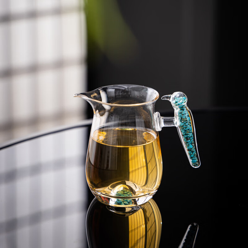 PJ公道杯玻璃公道杯松石把公道杯分享器分茶器泡茶分茶家用松石小 鸟公杯高款