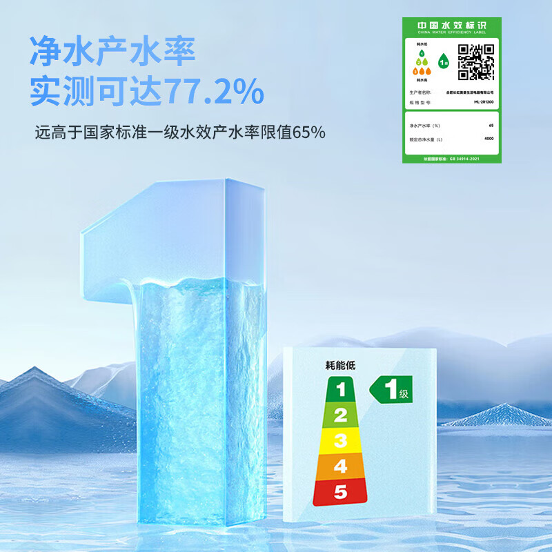 美菱（MeiLing）净水器厨下鲜活水家用净水机1200G升级大通量9年长效RO反渗透直饮机厨下净饮机ML-2R1200  【升级大通道】1200G-上门安装