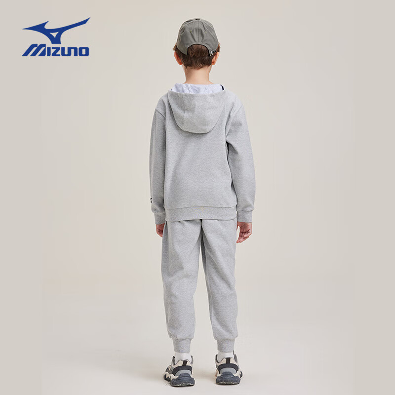 美津浓(MIZUNO)春秋新款男童长袖卫衣卫裤套装中大童连帽衫潮流户外运动 花灰色 120 cm
