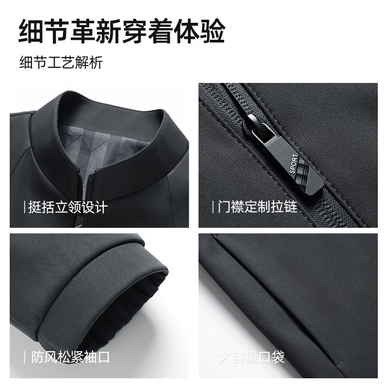 杉杉夹克男秋季新款商务休闲立领拉链上衣防风易打理行政外套男 藏青色 3XL /190