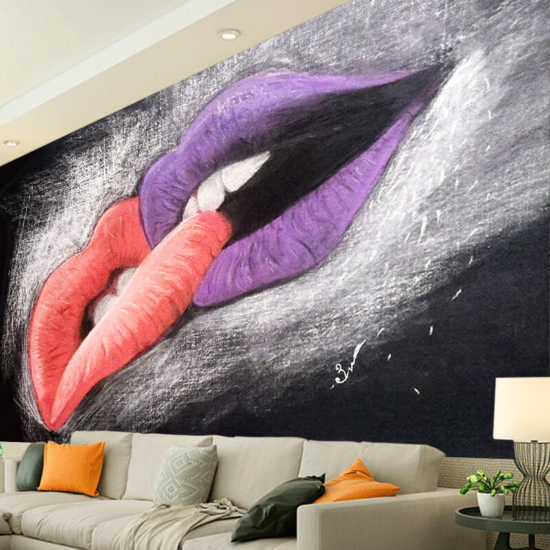 美式唇印牙齿客厅装饰墙画艺术壁纸整张 bhoo23整张墙壁纸 高120*宽