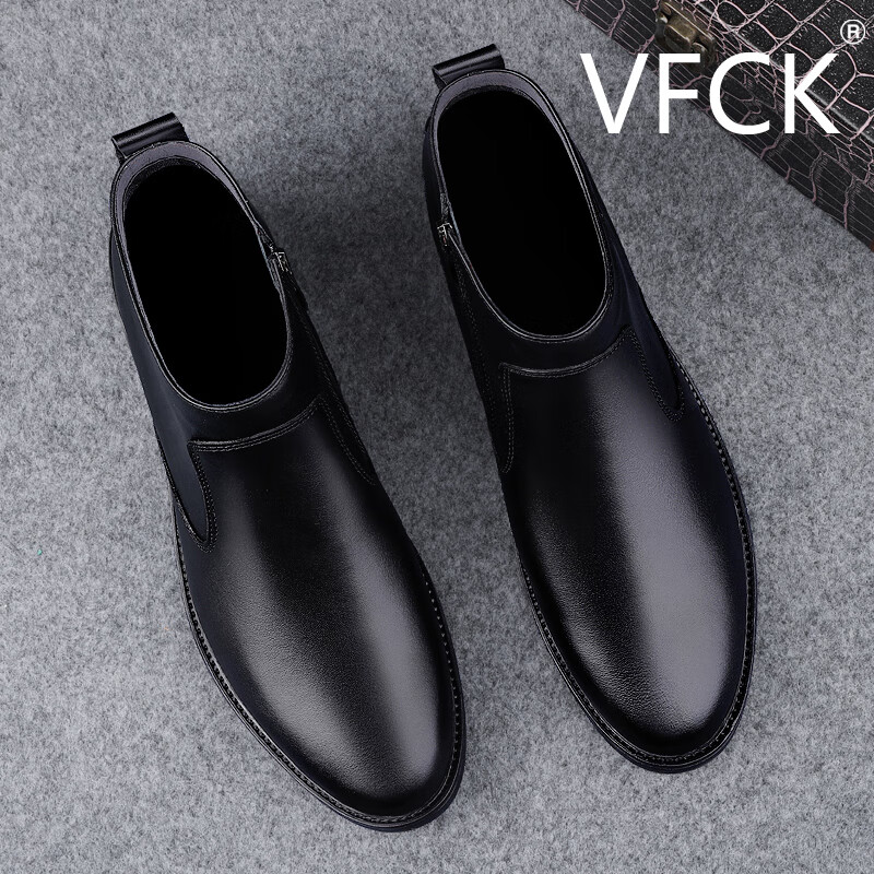 VFCK官方正品马丁靴男真皮商务正装皮靴冬季保暖加绒棉鞋中帮英伦皮鞋 黑色CK-9033加绒款 46 (280mm) 标准皮鞋尺码